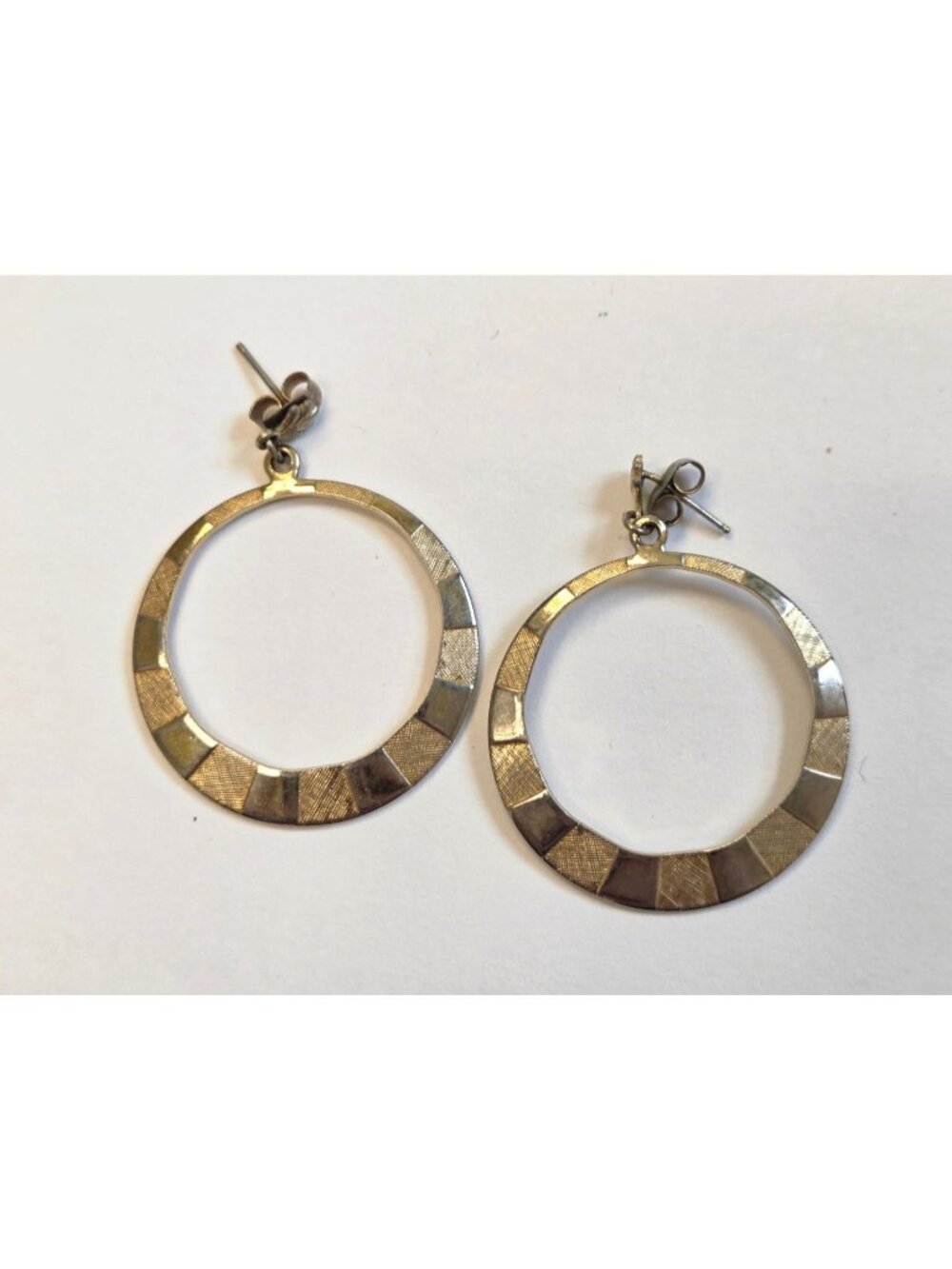 Textured Two-Tone Metal Hoop Earrings With Post Backings For Women